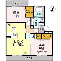 ロイヤルティアラ　V・VI　VI 1階2LDKの間取り