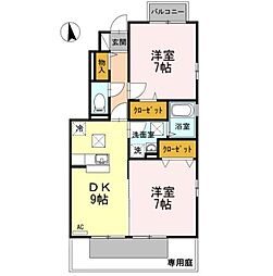 クラウン　ヒル　Ｃ 1階2DKの間取り