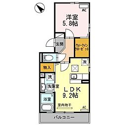 アンベリール 1階1LDKの間取り