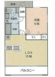 シュロス松前台 3階1LDKの間取り