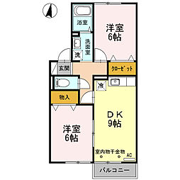 サニーハウス上今井　AB 2階2DKの間取り