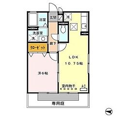 ロイヤルシティ富の原 1階1LDKの間取り
