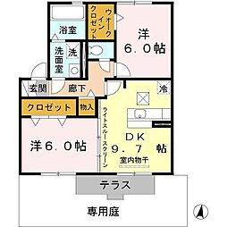 オーカー 2DKの間取図画像