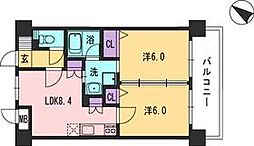 コンダクト福岡東 2LDKの間取図画像