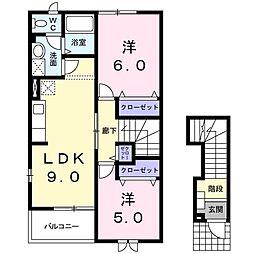 サン・ルミエール七番館 2階2LDKの間取り