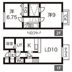 クリスタルリジェールB 2LDKの間取図画像