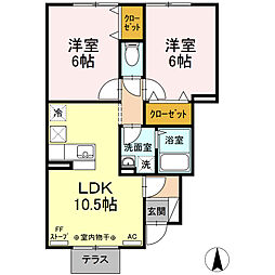 アムール和II 1階2LDKの間取り