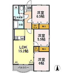 ＰＥＡＲＬ浜田 3階3LDKの間取り
