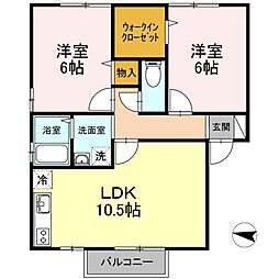 セジュールミキ 2階2LDKの間取り