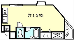 ヤマシンビル 2階ワンルームの間取り