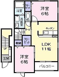 プロムナードI 2階2LDKの間取り