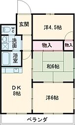 ラブリー三笠Ｂ棟 1階3DKの間取り
