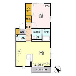 メイプル 2階1LDKの間取り