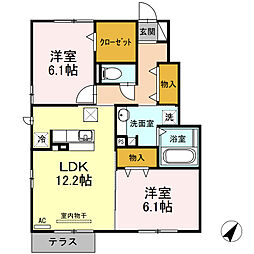花田ハイネス 1階2LDKの間取り