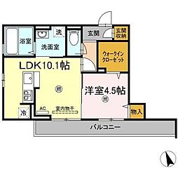 メゾン　ドーミー 2階1LDKの間取り