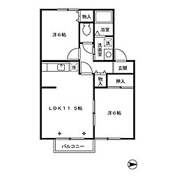 プリエ豊町B棟 2LDKの間取図画像
