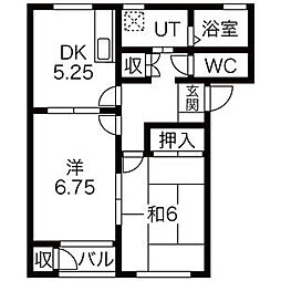 グランデ本館5番館 2DKの間取図画像