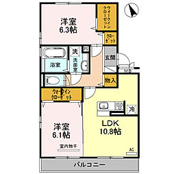 カーサヒルズ 3階2LDKの間取り