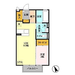 プレアデス見川E 1LDKの間取図画像