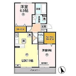 リヴィエール 1階2LDKの間取り