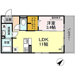 D-room心A棟 1LDKの間取図画像