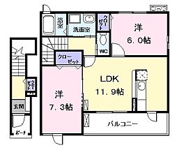 ジェットプレイス 2LDKの間取図画像