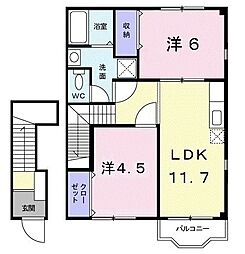 シャンティー 2階2LDKの間取り