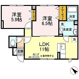 セジュールＹｕｋｉ　Ｂ 1階2LDKの間取り