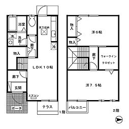 リヴィエール布瀬 1階2LDKの間取り