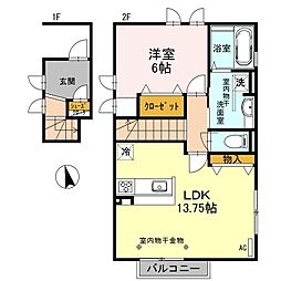 カーサ モダ 2階1LDKの間取り