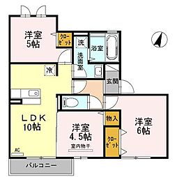 ボヌール千田　A棟 2階3LDKの間取り