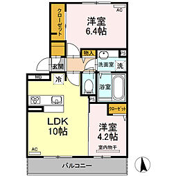 D-room八景水谷 2階2LDKの間取り