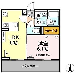 パインフィールド 2階1LDKの間取り