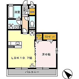 ロイヤルタウン早岐B 1LDKの間取図画像
