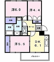 ニューエルディムしみず 3階3DKの間取り