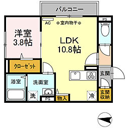 プランドール流川 3階1LDKの間取り