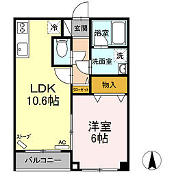ザ・ガーデンＹａｍａｎｏｔｅ 2階1LDKの間取り