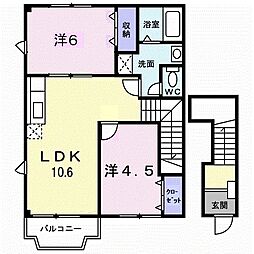 グレース後藤II 2階2LDKの間取り