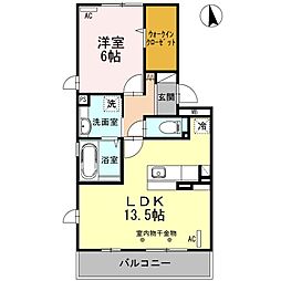 オーベル向中野B 1LDKの間取図画像