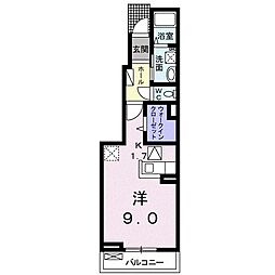 サニーコート 1階ワンルームの間取り