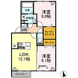 リーノフローラB 2LDKの間取図画像