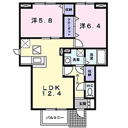 イズミティ・ヒルズ壱番館 2LDKの間取図画像