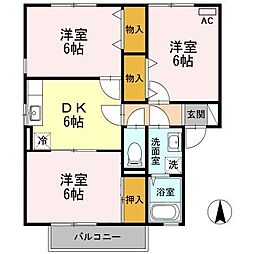 セジュールLinA 3DKの間取図画像