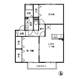 グランディール・ヴィ　C棟 2階2LDKの間取り
