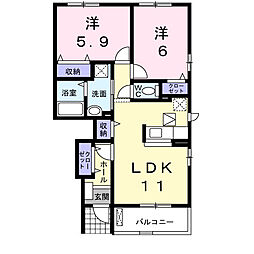 ベルプロムナードA 2LDKの間取図画像