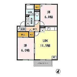 クレイン古賀島B 2LDKの間取図画像