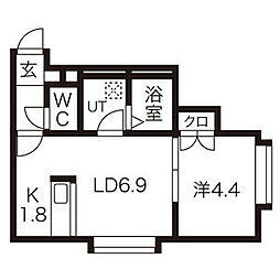ヴィラージュ手稲本町 1LDKの間取図画像