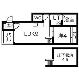 志賀本通ヒルズ 1階1LDKの間取り