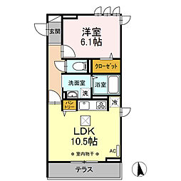 ディアコート宮下 1LDKの間取図画像