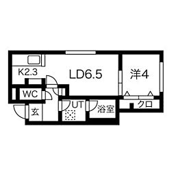 Angelic garden新札幌(エンジェリックガーデン) 4階1LDKの間取り